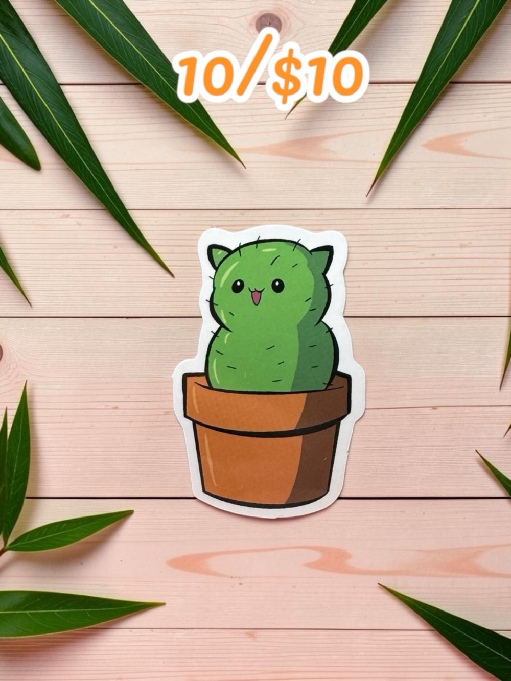 10 / $10 Cute Cactus Cat Sticker – Potted Cactus Kitty Decal